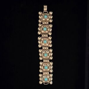 VINTAGE HANDCRAFTED MID-CENTURY STERLING SILVER TURQOISE BRACELET